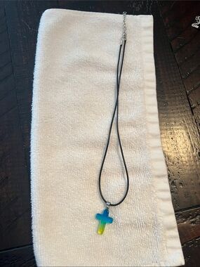 Womens Gradient Blue-Green Cross Necklace - Unbranded